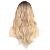 Dalgalı Perçemli Fiber Sentetik Orta Boy Peruk - Kahve Platin Röfleli thumbnail 4