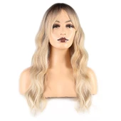 Dalgalı Perçemli Fiber Sentetik Orta Boy Peruk - Kahve Platin Röfleli thumbnail 1