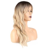 Dalgalı Perçemli Fiber Sentetik Orta Boy Peruk - Kahve Platin Röfleli thumbnail 2