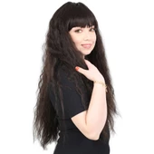 Uzun Perçemli Kabarık Dalgalı Fiber Sentetik Peruk - Kahverengi thumbnail 2