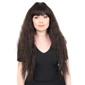 Uzun Perçemli Kabarık Dalgalı Fiber Sentetik Peruk - Kahverengi thumbnail 1