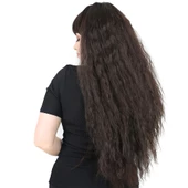 Uzun Perçemli Kabarık Dalgalı Fiber Sentetik Peruk - Kahverengi thumbnail 3