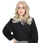 Kahkülsüz Fiber Sentetik Orta Boy Dalgalı Peruk - Karamel / Platin Röfleli thumbnail 1