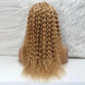 Afro Dalga Front Lace Gerçek Tül Peruk - Altın Karamel - 70-75cm thumbnail 4