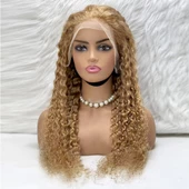 Afro Dalga Front Lace Gerçek Tül Peruk - Altın Karamel - 70-75cm thumbnail 1
