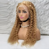 Afro Dalga Front Lace Gerçek Tül Peruk - Altın Karamel - 70-75cm thumbnail 3