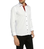 Bordo Bieli Beyaz Micro Kumaş Kol Düğmeli Slim Fit Erkek Gömlek - 216-3 thumbnail 2