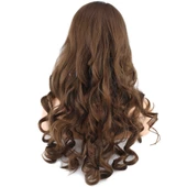 Dalgalı Perçemli Uzun Fiber Sentetik Peruk - Koyu Kumral thumbnail 4
