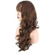 Dalgalı Perçemli Uzun Fiber Sentetik Peruk - Koyu Kumral thumbnail 3