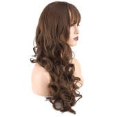 Dalgalı Perçemli Uzun Fiber Sentetik Peruk - Koyu Kumral thumbnail 2