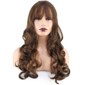 Dalgalı Perçemli Uzun Fiber Sentetik Peruk - Koyu Kumral thumbnail 1