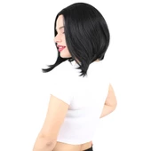 Fiber Sentetik Peruk Perçemsiz Kısa Düz - Siyah thumbnail 3
