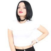 Fiber Sentetik Peruk Perçemsiz Kısa Düz - Siyah thumbnail 1