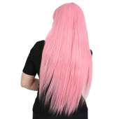 Uzun Kahküllü Fiber Sentetik Peruk - Şeker Pembesi thumbnail 3