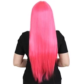 Uzun Kahküllü Fiber Sentetik Peruk - Neon Pembe thumbnail 4