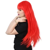 Uzun Kahküllü Fiber Sentetik Peruk - Kırmızı thumbnail 3