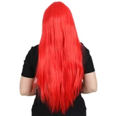 Uzun Kahküllü Fiber Sentetik Peruk - Kırmızı thumbnail 4