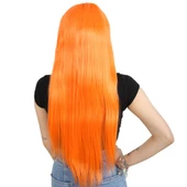 Uzun Kahküllü Fiber Sentetik Peruk - Turuncu thumbnail 4