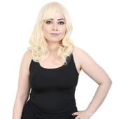 Dalgalı Perçemli Orta Boy Fiber Sentetik Peruk - Platin thumbnail 1