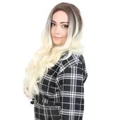 Yoğun Dalgalı Fiber Sentetik Uzun Perçemsiz Peruk - Küllü Açık Kahve / Platin Ombreli thumbnail 3