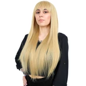 Fiber Sentetik Uzun Düz Kahküllü Peruk - Sarı thumbnail 1