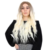 Fiber Sentetik Uzun Su Dalgası Peruk - Kumral / Platin Ombreli thumbnail 1