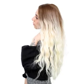 Fiber Sentetik Uzun Su Dalgası Peruk - Kumral / Platin Ombreli thumbnail 3