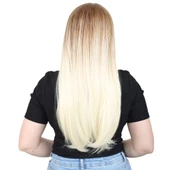 Fiber Sentetik Uzun Düz Peruk - Balköpüğü / Platin Ombreli thumbnail 4