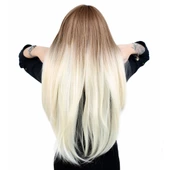 Fiber Sentetik Uzun Düz Kahküllü Peruk - Kumral / Platin Ombreli thumbnail 4