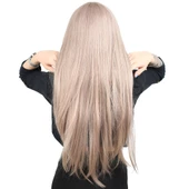 Fiber Sentetik Uzun Düz Kahküllü Peruk - Küllü Bebek Sarı thumbnail 4