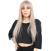 Fiber Sentetik Uzun Düz Kahküllü Peruk - Küllü Bebek Sarı thumbnail 1