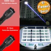 El Feneri Şarjlı P50 Led Işıldak Kamp Lambası Gece 800 metre Uzun Menzil Aydınlatma  Beyaz Işık thumbnail 1