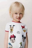 Kız Çocuk Disney 100. Yıl Baskılı Pamuklu Bisiklet Yaka Fitilli Kumaş T-shirt ve Tayt Alt Üst Takım - 7