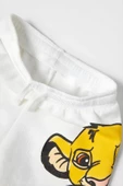 Unisex Çocuk Aslan Lion King Baskılı Pamuklu Bisiklet Yaka Beyaz T-shirt ve Şort Alt Üst Takım - 7