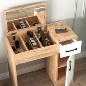 Arnetti İnci Atlantik Çam, Beyaz Aynalı Makyaj Masası - Çekmeceli, Dolaplı Şık Tasarım - 1