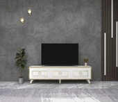 Arnetti Sona 180cm Dolaplı Dekoratif TV Ünitesi Beyaz Altın Bant - 1