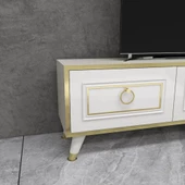 Arnetti Sona 180cm Dolaplı Dekoratif TV Ünitesi Beyaz Altın Bant - 3