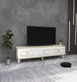 Arnetti Sona 180cm Dolaplı Dekoratif TV Ünitesi Beyaz Altın Bant - 2