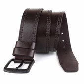 Hakiki Deri Erkek Kemer 4,5 cm Dikiş Desenli Kahverengi thumbnail 2