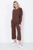 Kadın Triko Zincirli Cepli Kazak Pantolon Takım Oversize Kahverengi - 4