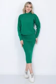 Kadın Triko Zikzak Çizgili Kazak ve Etek Takım Oversize Yeşil - 1