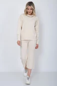 Kadın Triko Zincirli Cepli Kazak Pantolon Takım Oversize Taş - 7