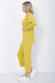 Kadın Triko Zincirli Cepli Kazak Pantolon Takım Oversize Hardal - 9