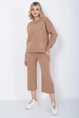Kadın Triko Zincirli Cepli Kazak Pantolon Takım Oversize Vizon - 1