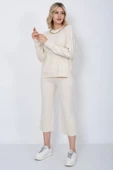 Kadın Triko Zincirli Cepli Kazak Pantolon Takım Oversize Taş - 2