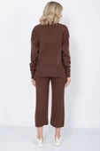 Kadın Triko Zincirli Cepli Kazak Pantolon Takım Oversize Kahverengi - 7