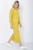 Kadın Triko Zincirli Cepli Kazak Pantolon Takım Oversize Hardal - 3