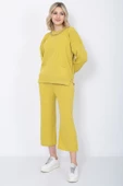 Kadın Triko Zincirli Cepli Kazak Pantolon Takım Oversize Hardal - 5