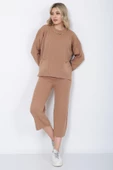 Kadın Triko Zincirli Cepli Kazak Pantolon Takım Oversize Vizon - 4