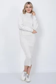 Kadın Triko Zikzak Çizgili Kazak ve Etek Takım Oversize Taş - 4